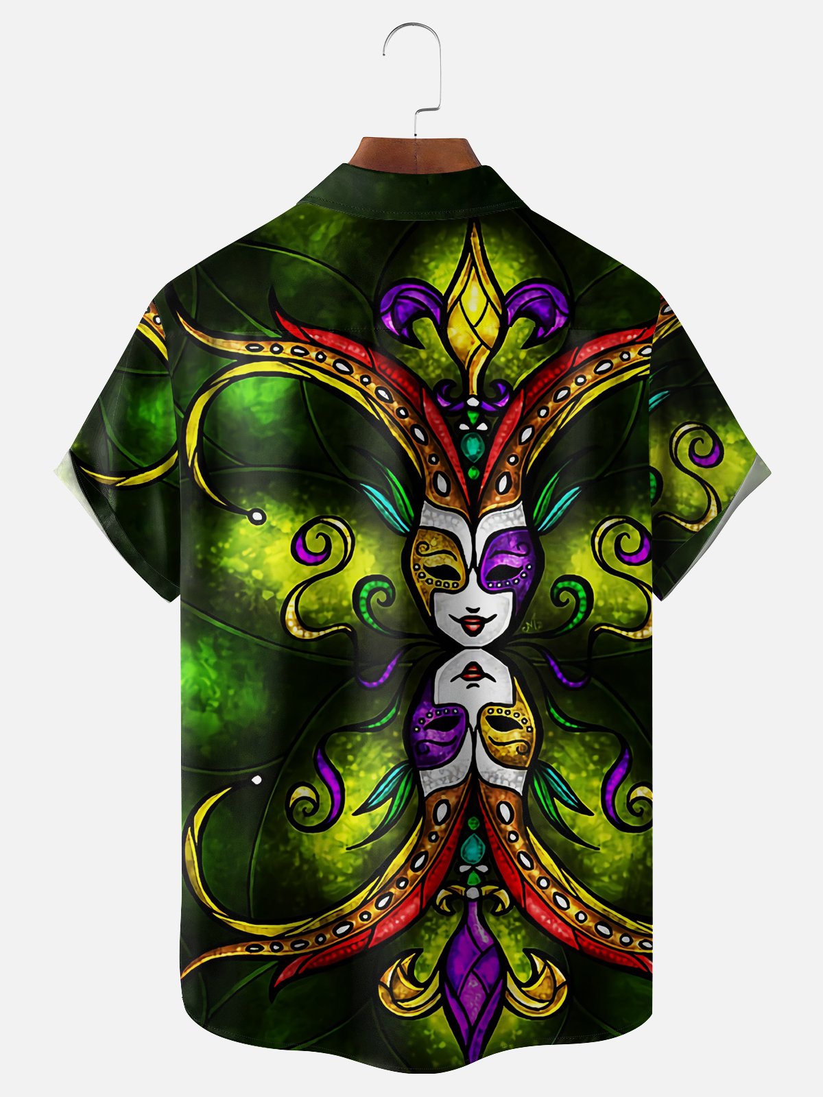 Mardi Gras Mask Chest Pocket Short Sleeve Casual Shirt