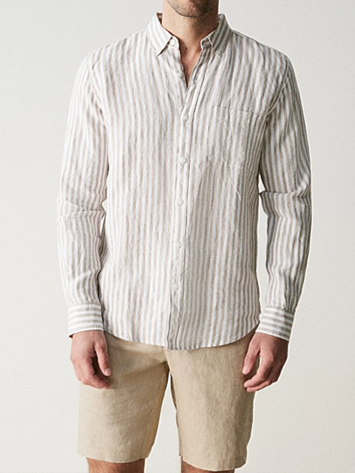 Moisture Wicking Geometric Stripe Long Sleeve Casual Shirt