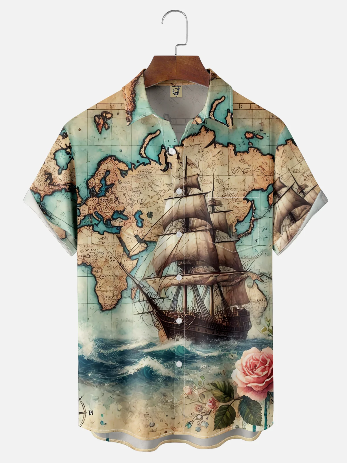 Moisture Wicking Ocean Scenic Boat Chest Pocket Hawaiian Shirt