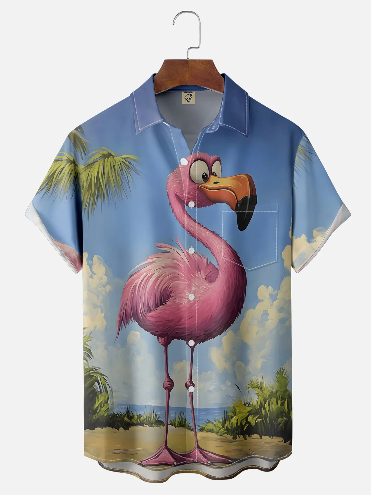 Moisture Wicking Flamingo Chest Pocket Hawaiian Shirt