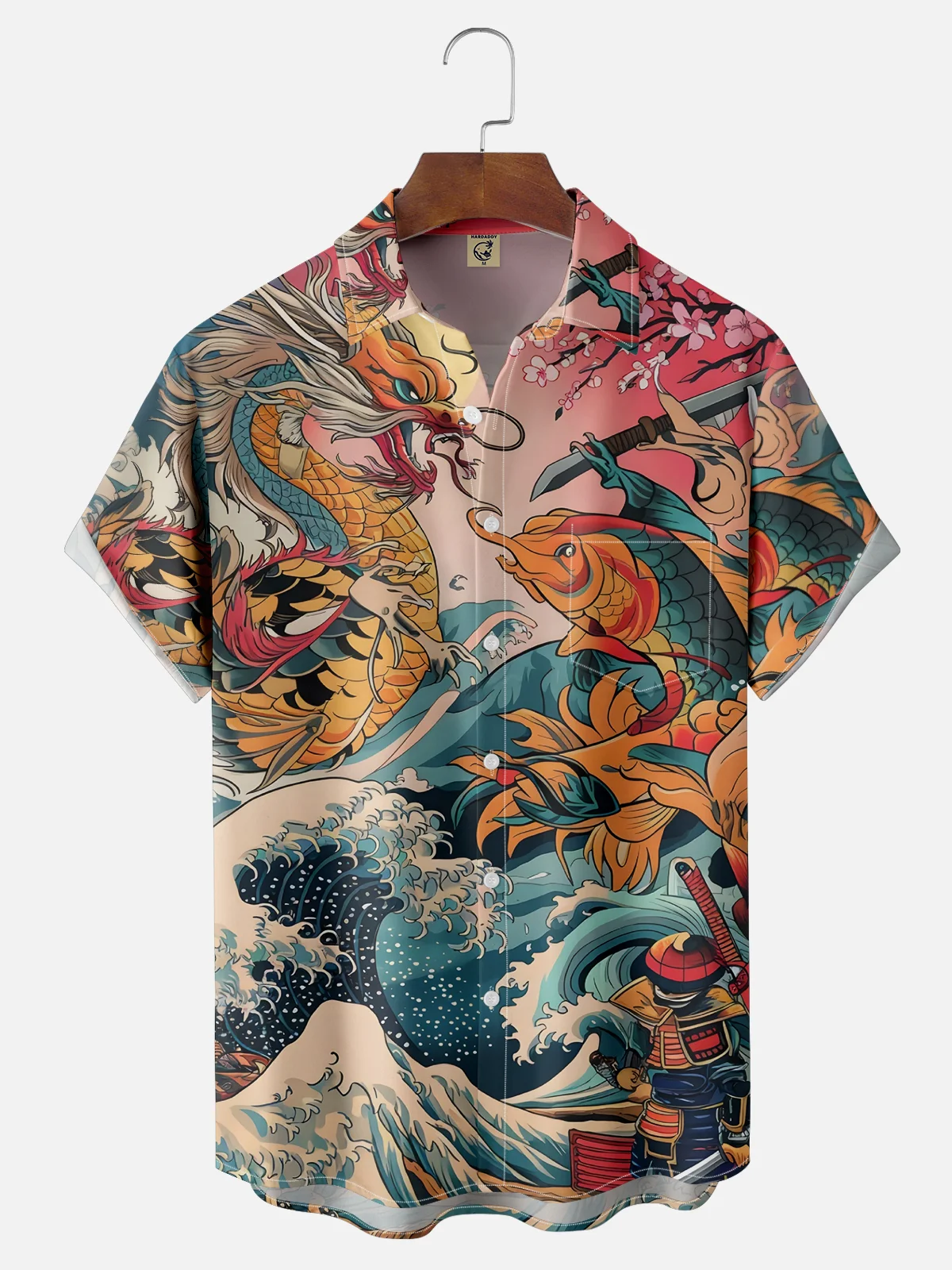 Moisture Wicking Ukiyo-e Dragon Carp Chest Pocket Hawaiian Shirt