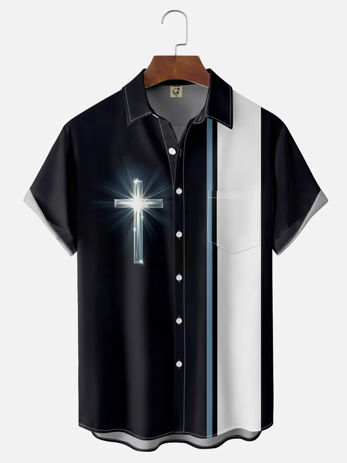 Moisture-wicking Easter Cross Chest Pocket Bowling Shirt