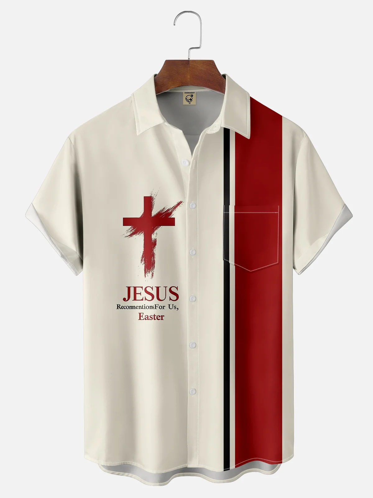 Moisture-wicking Easter Jesus Cross Chest Pocket Bowling Shirt