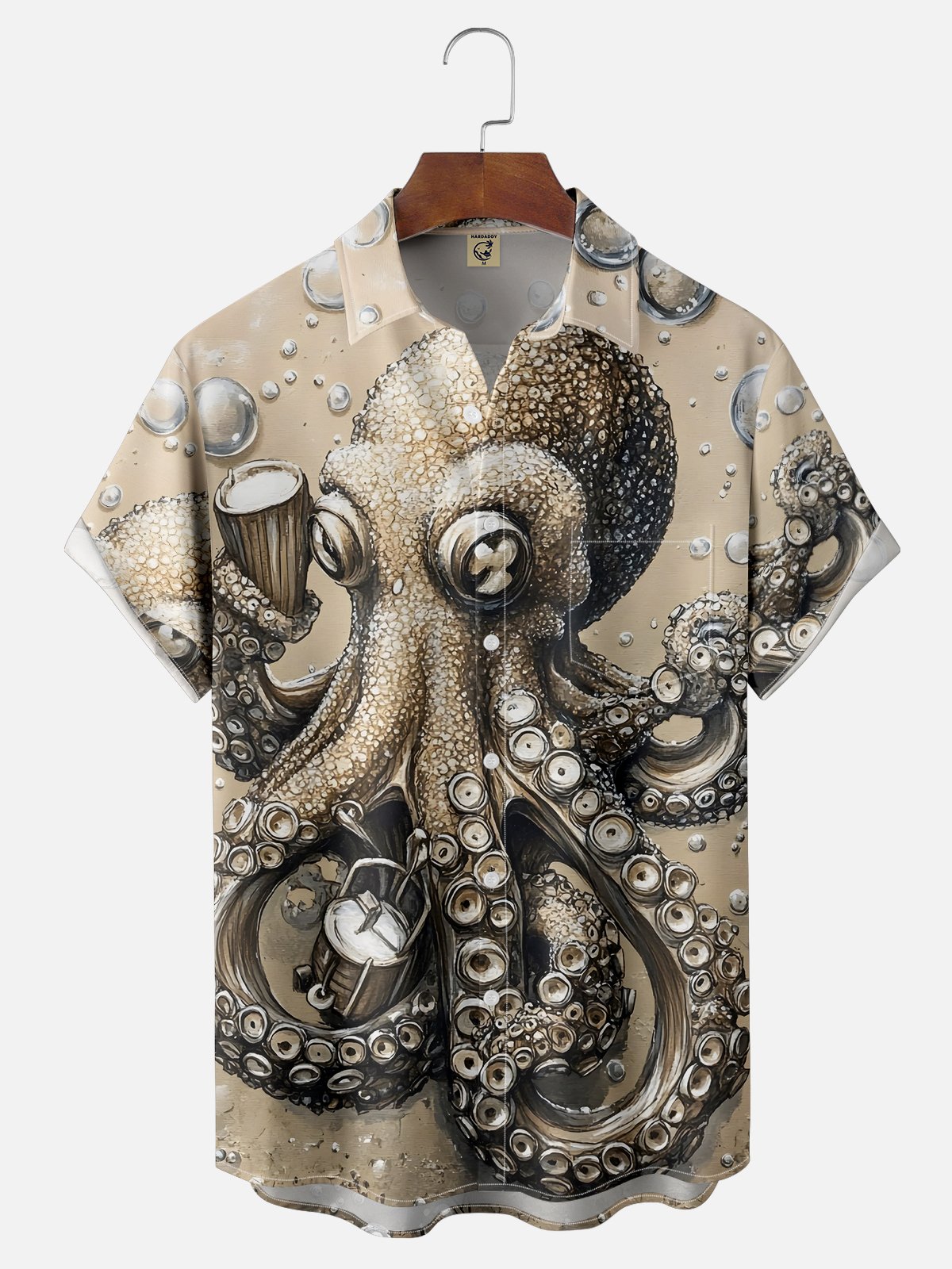 Moisture Wicking Octopus Beer Chest Pocket Hawaiian Shirt