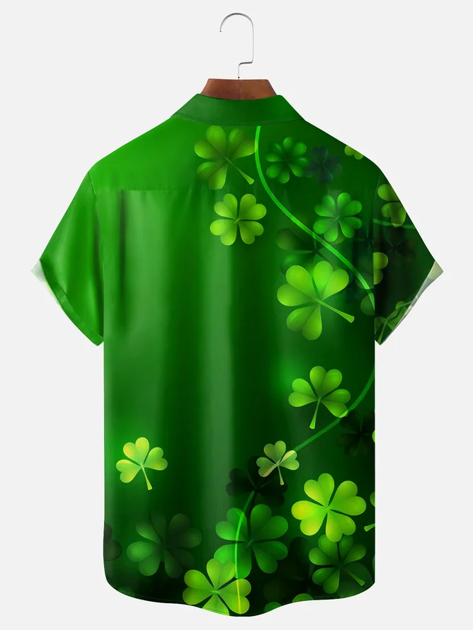 Tall Size Moisture-wicking St Patricks Day Gnome Shamrock Chest Pocket Casual Shirt