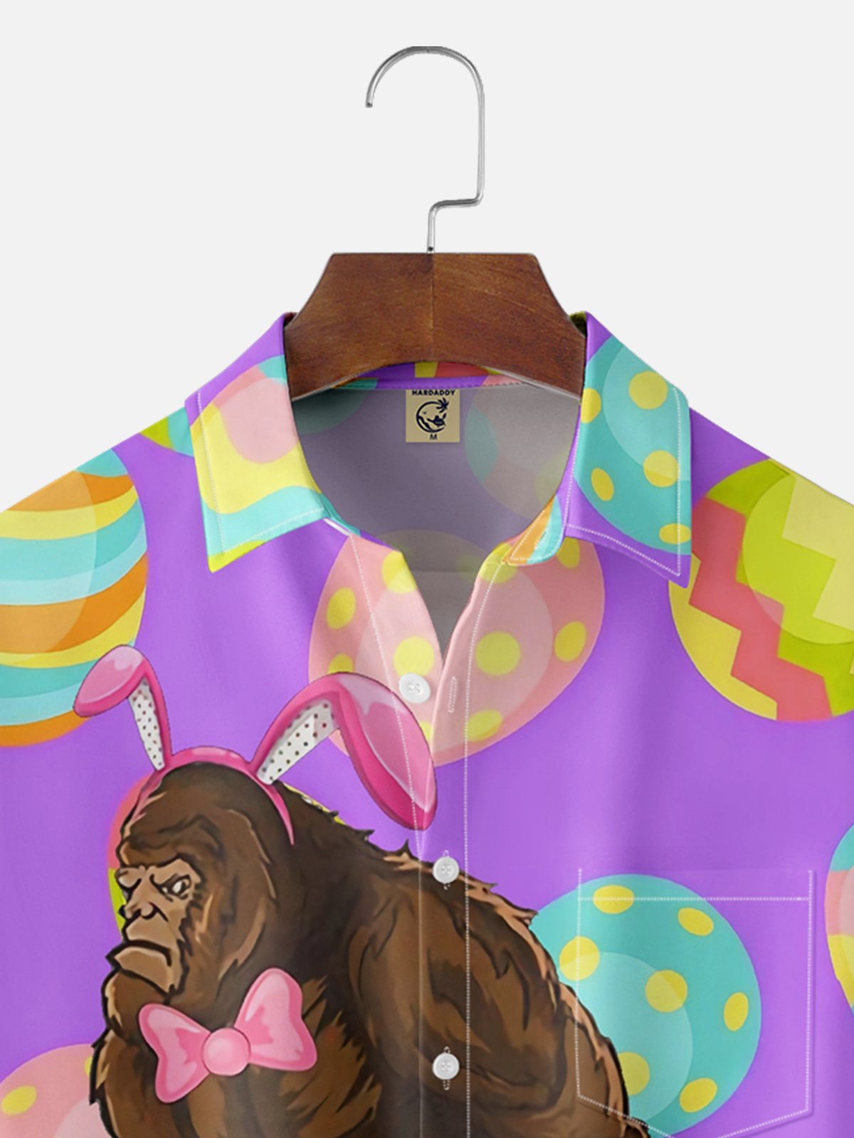 Moisture-wicking Easter Bunny Rabbit Eggs Bigfoot Chest Pocket Casual Shirt