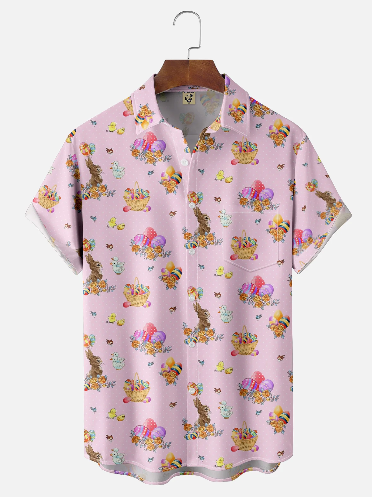 Moisture-wicking Easter Bunny Rabbit Eggs Chest Pocket Casual Shirt