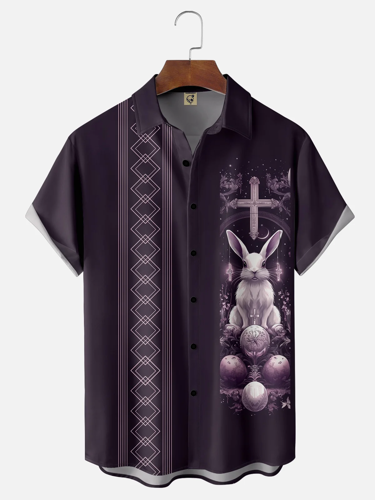 Moisture-wicking Easter Bunny Rabbit Eggs Chest Pocket Bowling Shirt