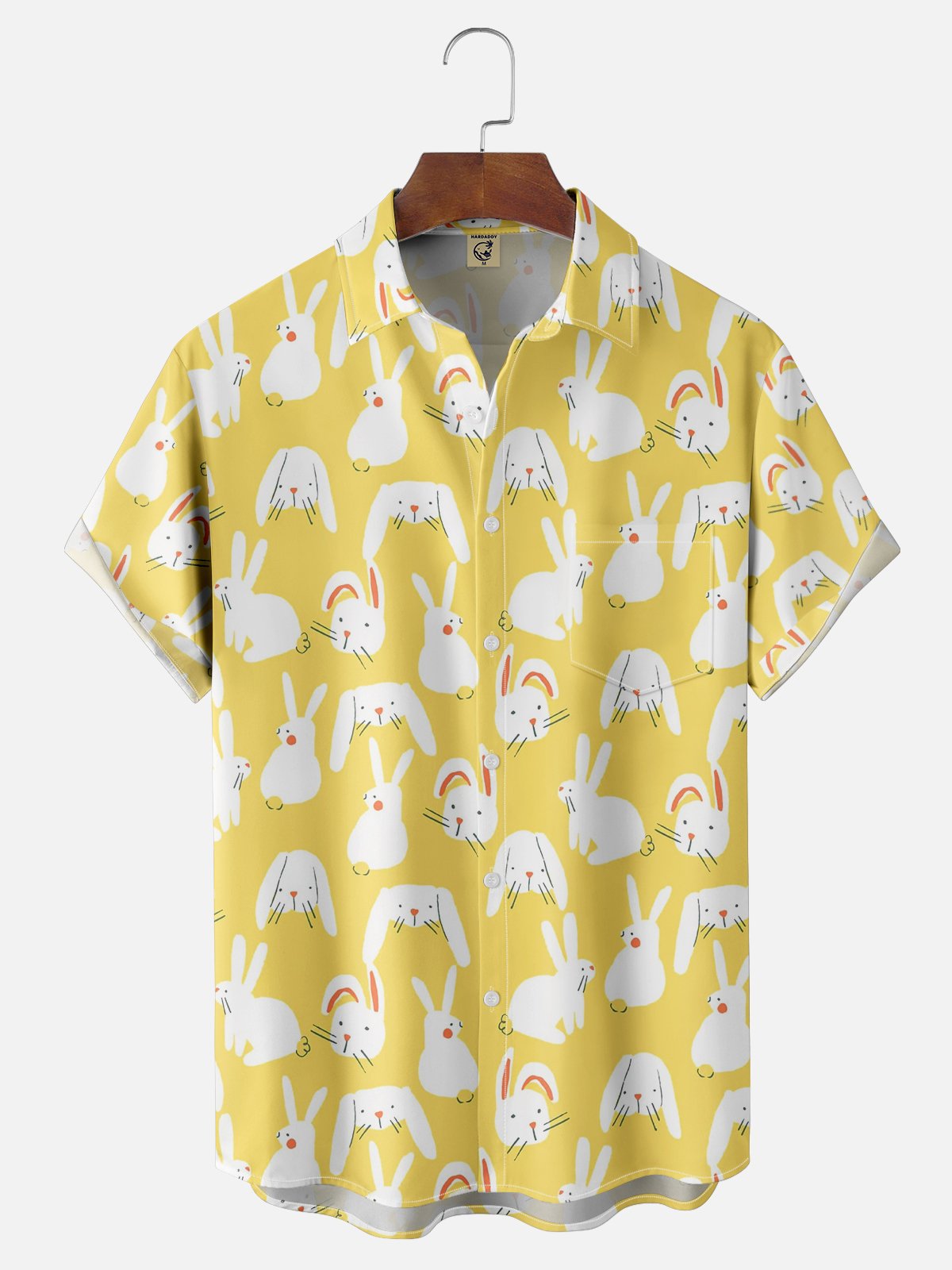 Moisture-wicking Easter Bunny Rabbit Chest Pocket Casual Shirt