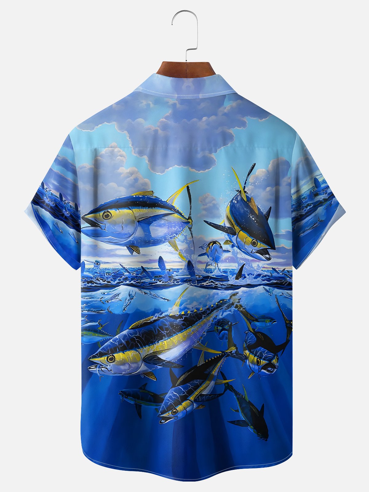 Moisture-wicking Ocean Fish Sea Water Chest Pocket Hawaiian Shirt