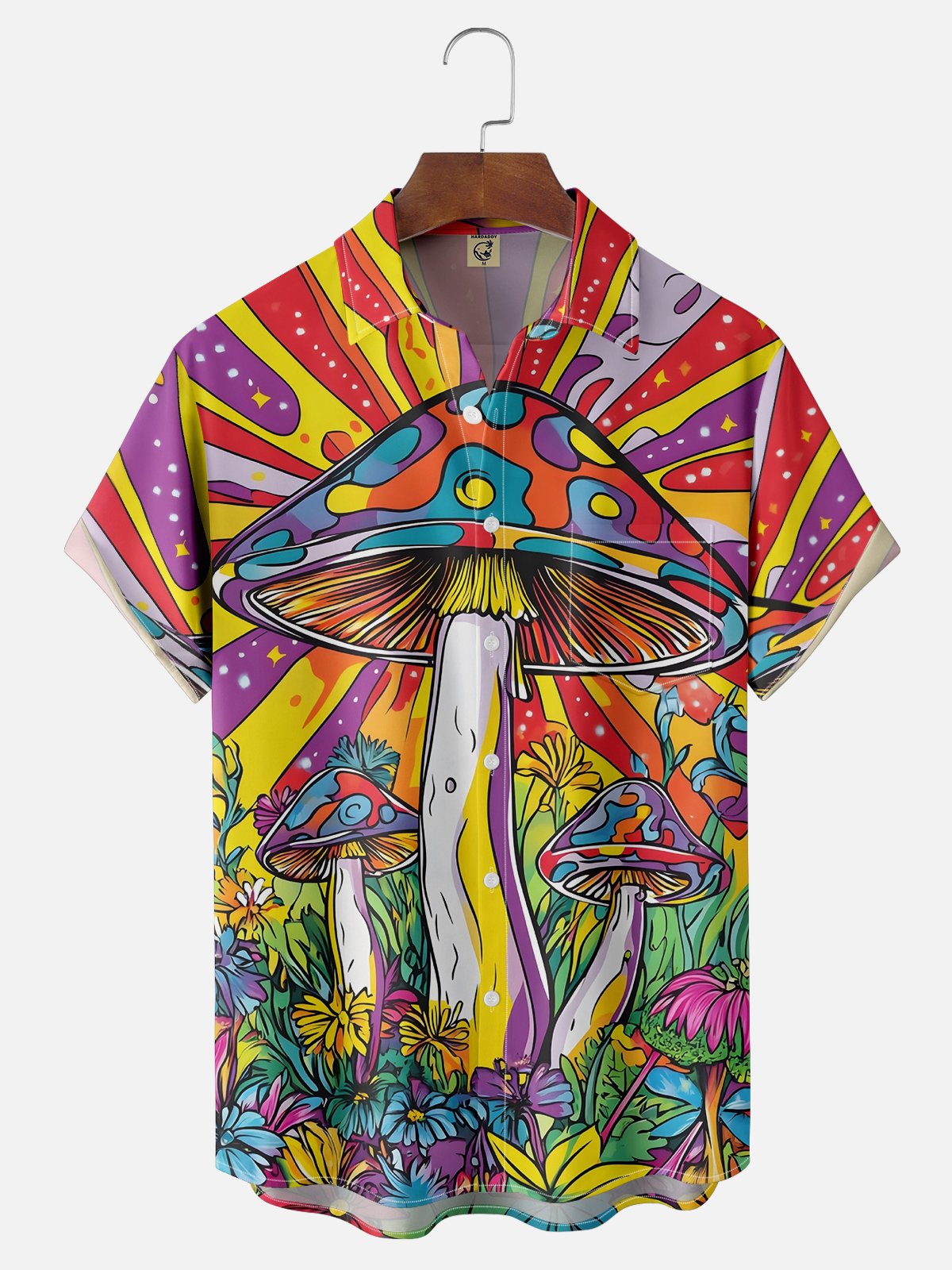 Moisture-wicking Hippie Mushroom Chest Pocket Hawaiian Shirt