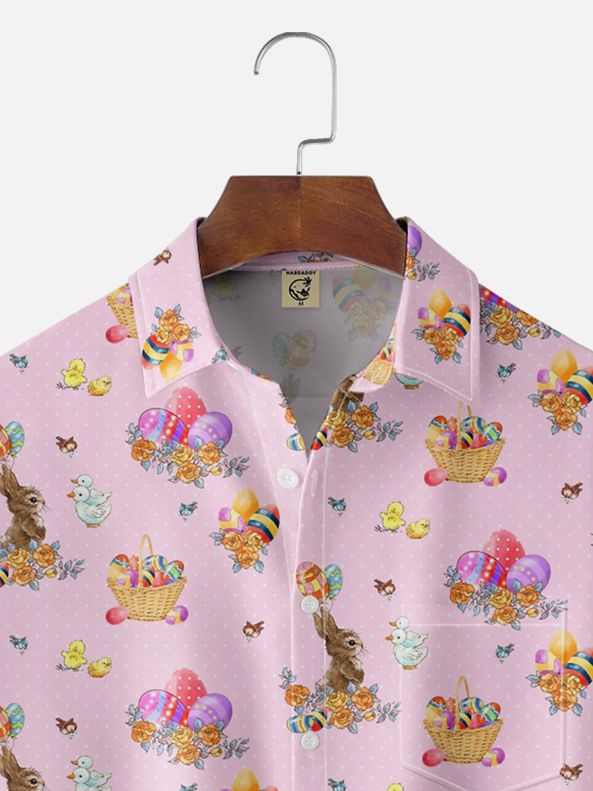 Moisture-wicking Easter Bunny Rabbit Eggs Chest Pocket Casual Shirt