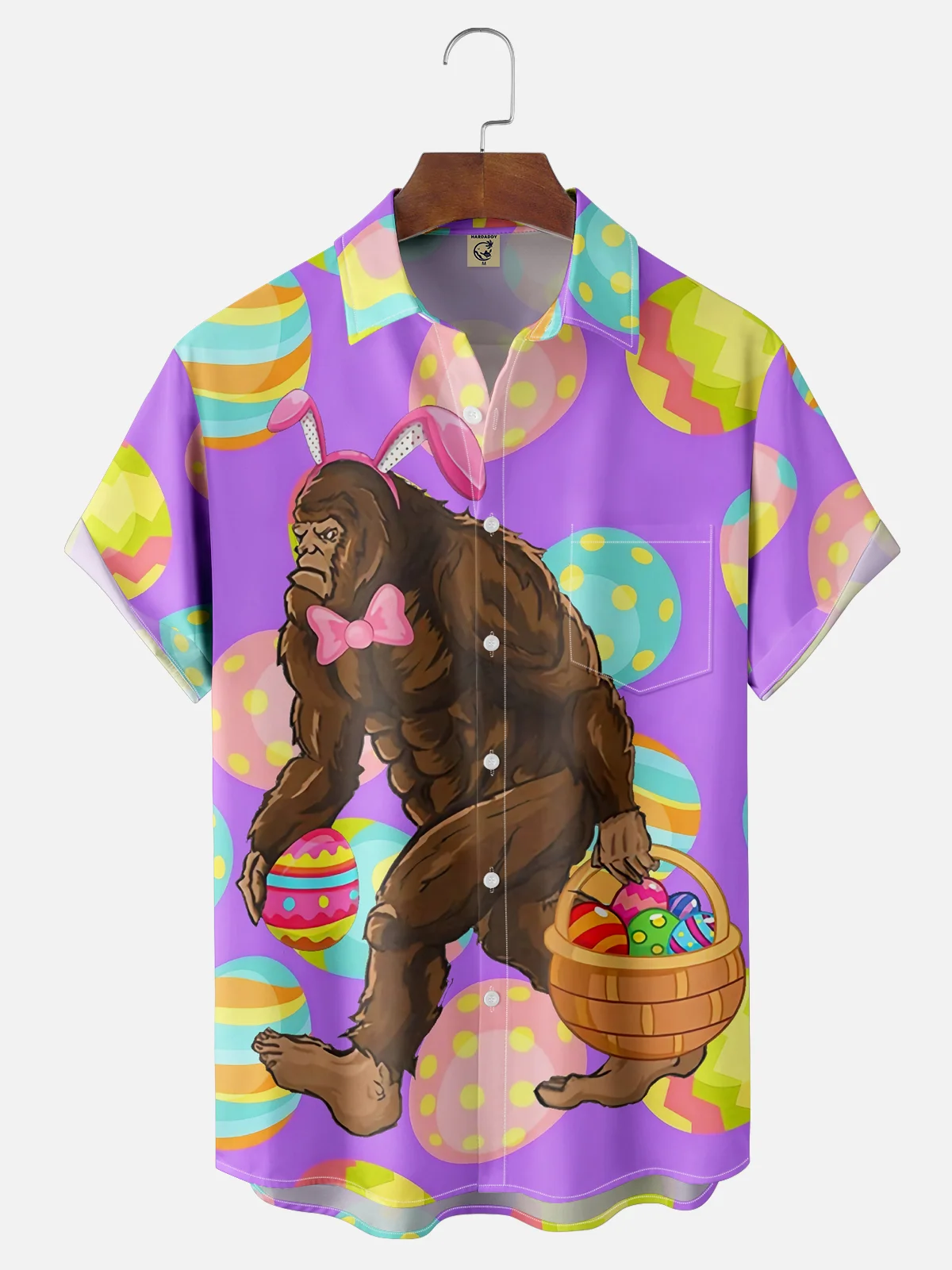 Moisture-wicking Easter Bunny Rabbit Eggs Bigfoot Chest Pocket Casual Shirt