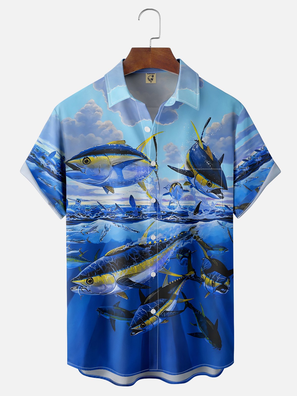 Moisture-wicking Ocean Fish Sea Water Chest Pocket Hawaiian Shirt