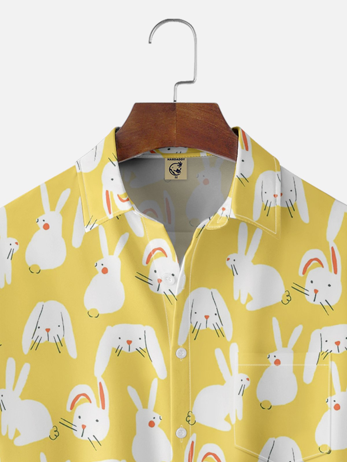 Moisture-wicking Easter Bunny Rabbit Chest Pocket Casual Shirt