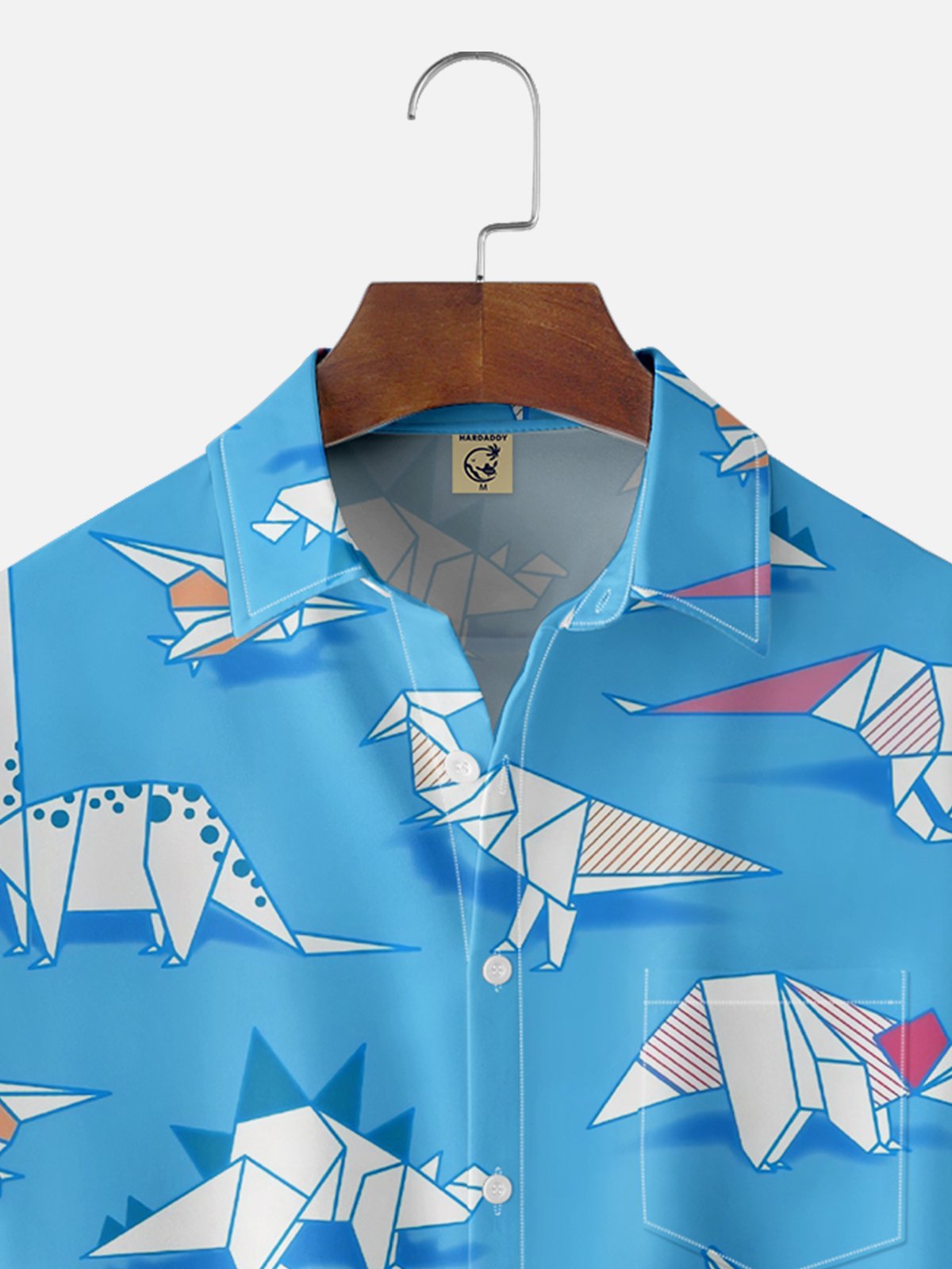 Moisture Wicking Fun Origami Dinosaur Chest Pocket Hawaiian Shirt