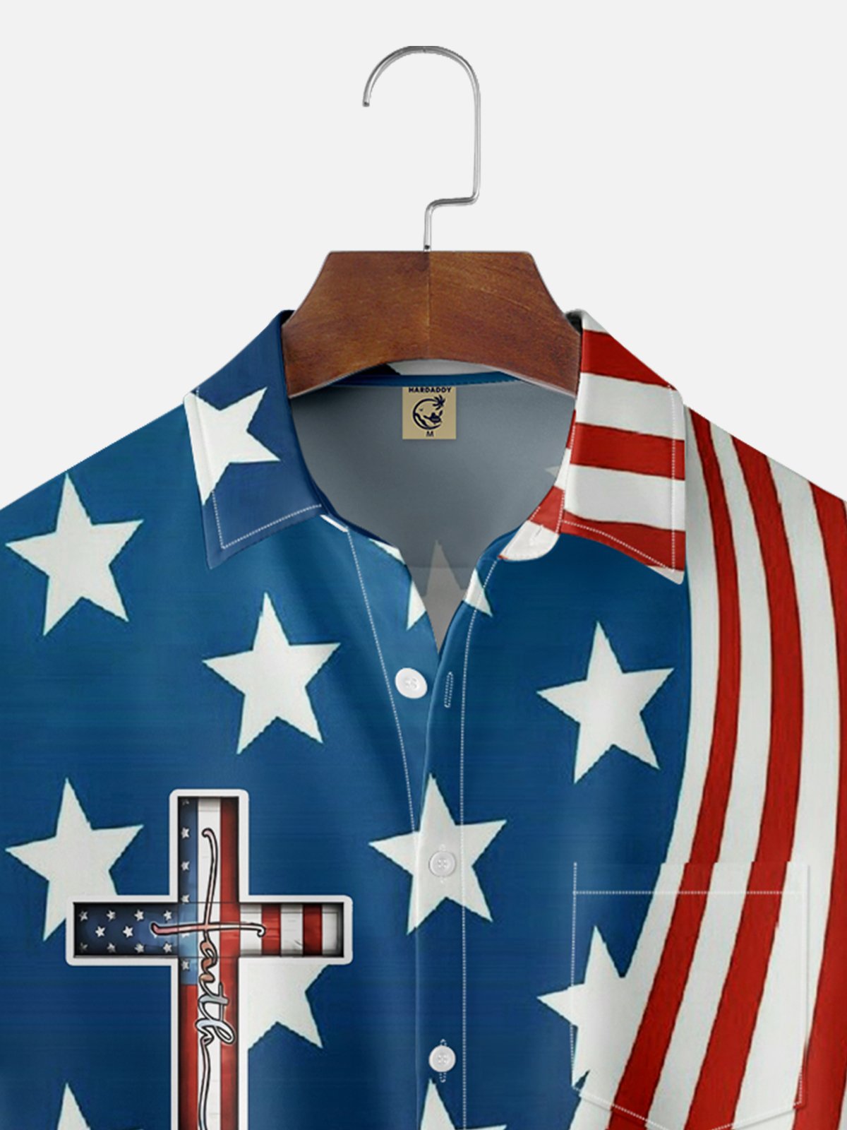 Moisture-wicking Easter Cross American Flag Independence Day Chest Pocket Casual Shirt