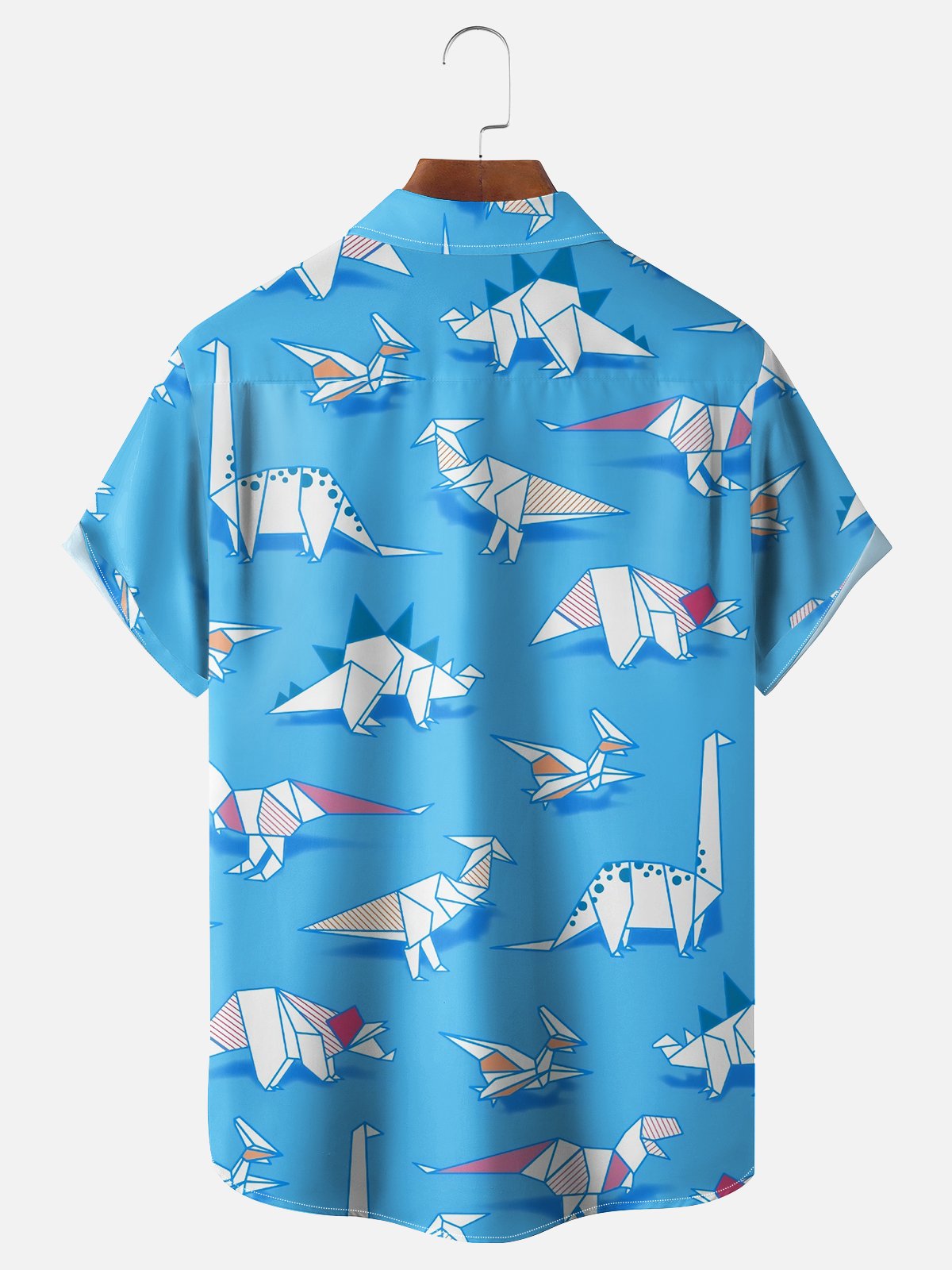 Moisture Wicking Fun Origami Dinosaur Chest Pocket Hawaiian Shirt