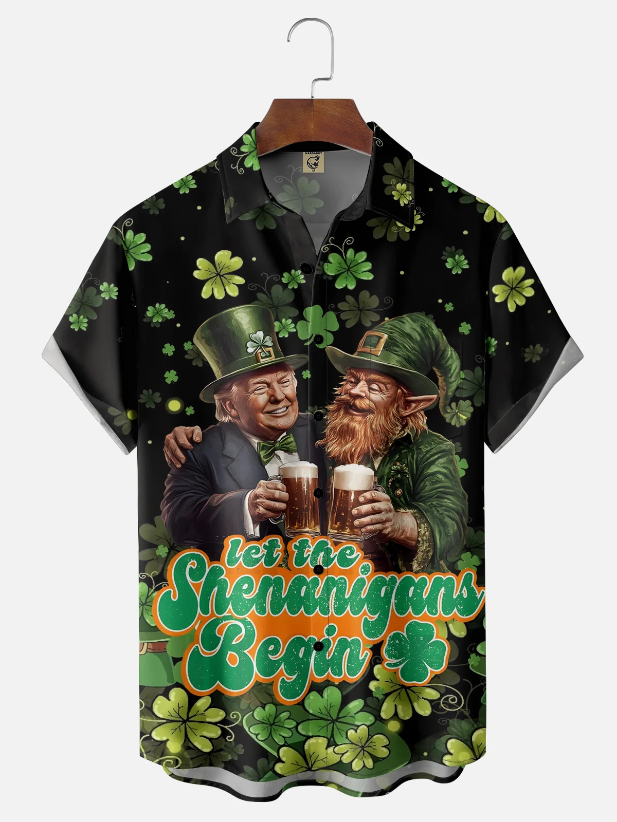 Moisture Wicking St. Patrick's Day Beer Trump Chest Pocket Hawaiian Shirt