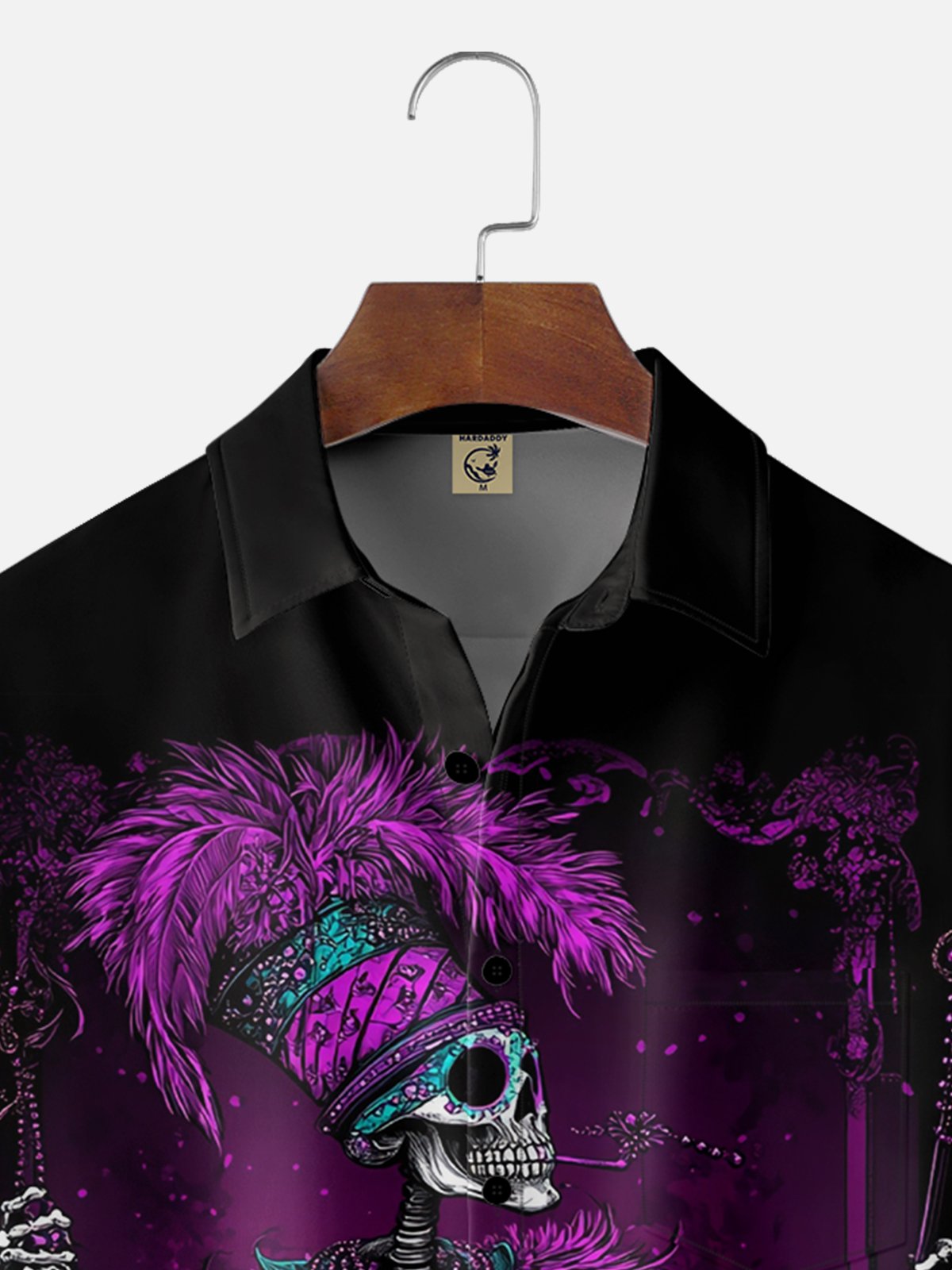 Moisture-wicking Mardi Gras Happy Skull Mask Art Chest Pocket Casual Shirt