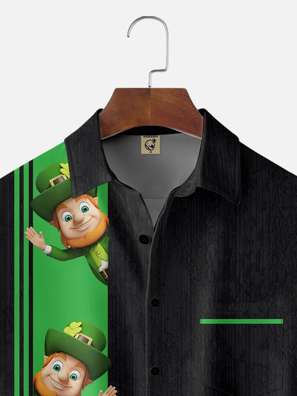 Moisture-wicking St. Patrick's Day Lucky Gnome Funny Green Chest Pocket Bowling Shirt