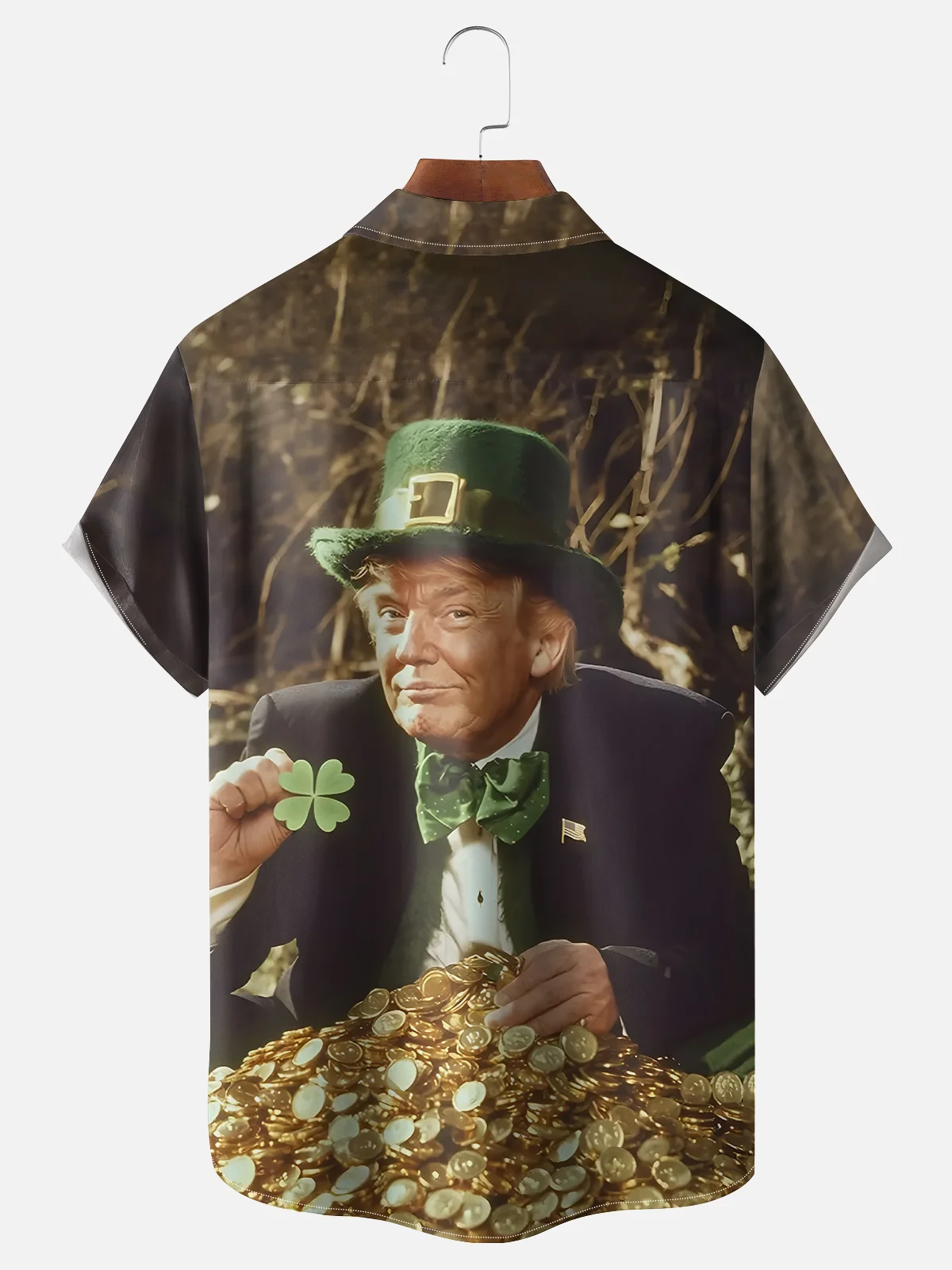 Moisture-wicking Happy St. Patrick's Day Trump Gold Coin Chest Pocket Casual Shirt