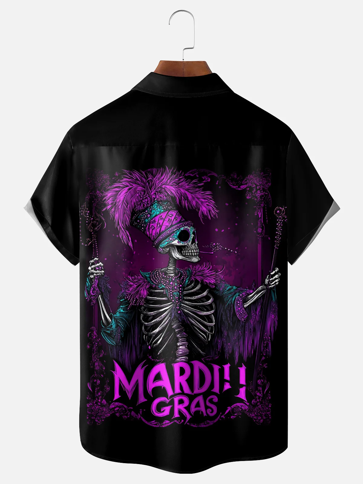 Moisture-wicking Mardi Gras Happy Skull Mask Art Chest Pocket Casual Shirt