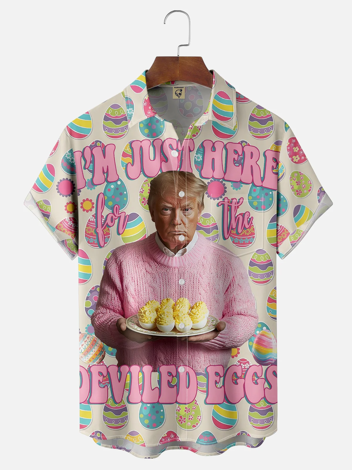 Moisture-wicking Easter Trump "I'm Just Here for the Deviled Eggs" Chest Pocket Casual Shirt