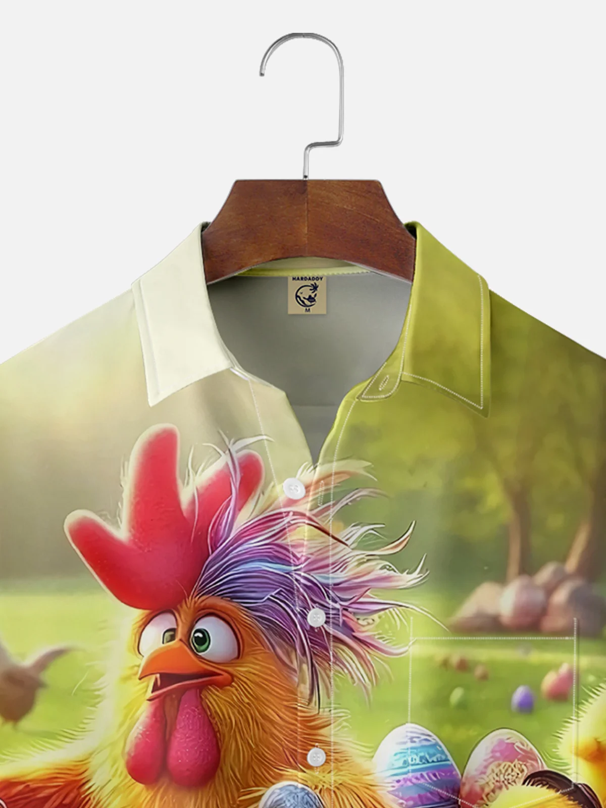 Moisture-wicking Happy Easter Motorcycle Chicken Egg Chest Pocket Casual Shirt