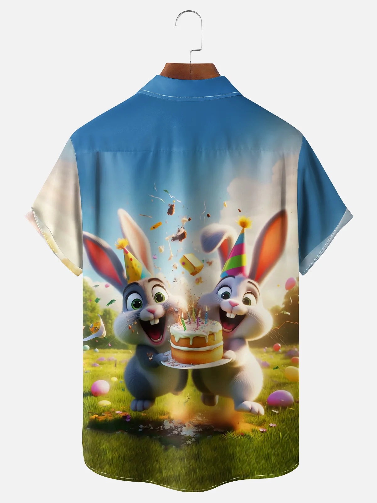 Moisture-wicking Easter Rabbit Egg Birthday Cake Chest Pocket Casual Shirt