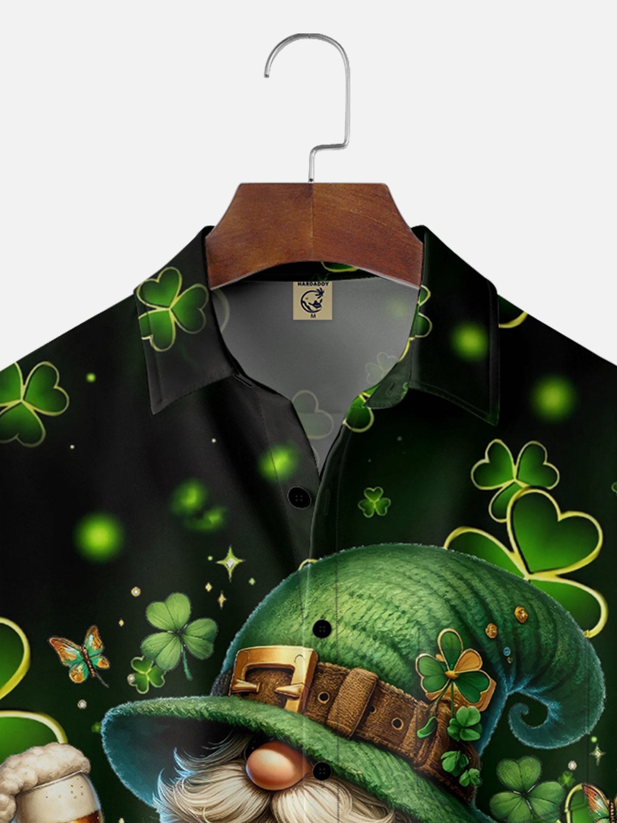 Moisture-wicking St. Patrick's Day Gnome Beer Shamrock Chest Pocket Casual Shirt