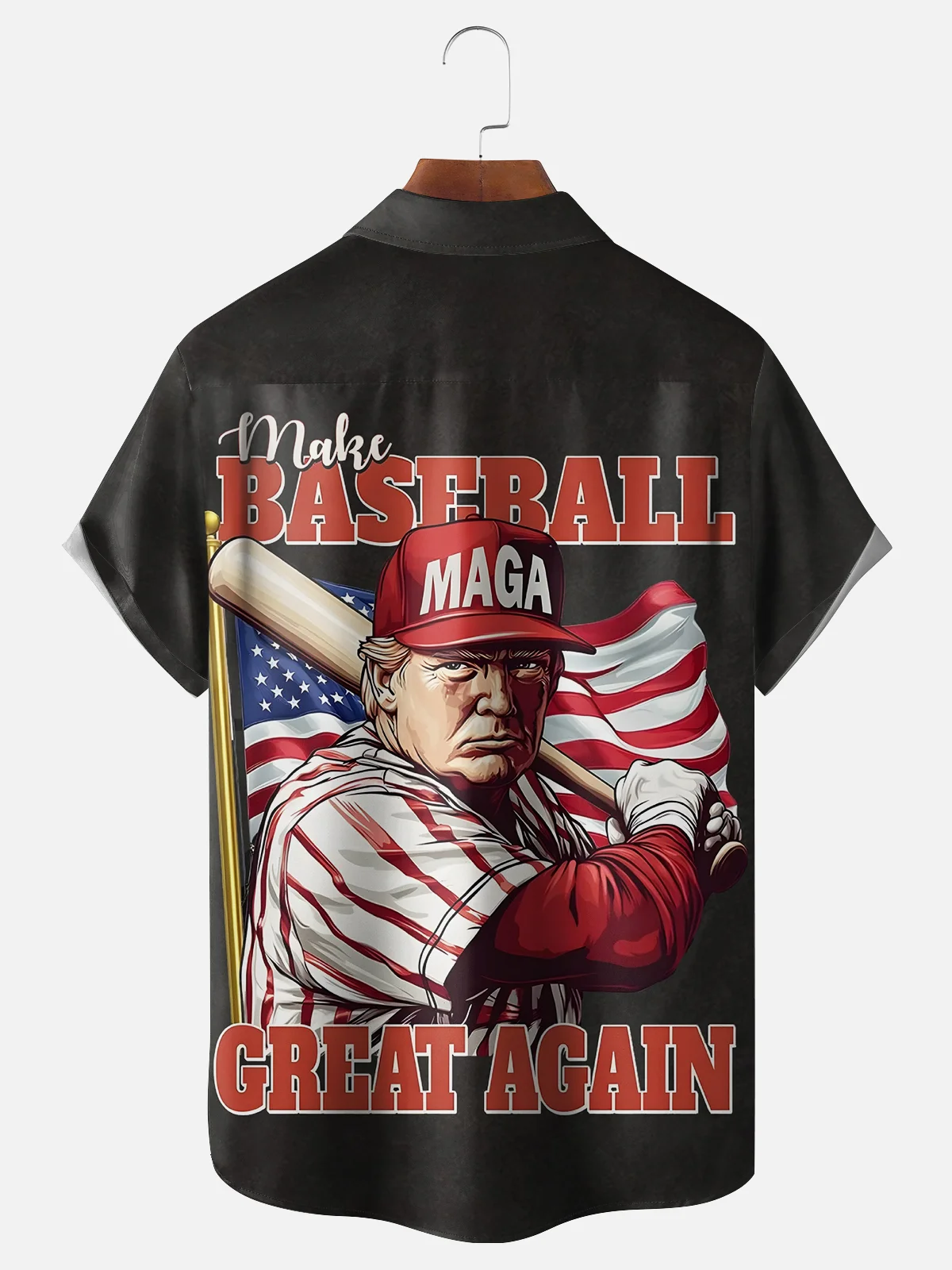 Moisture-wicking Trump Art "Make Baseball Great Again" Chest Pocket Casual Shirt