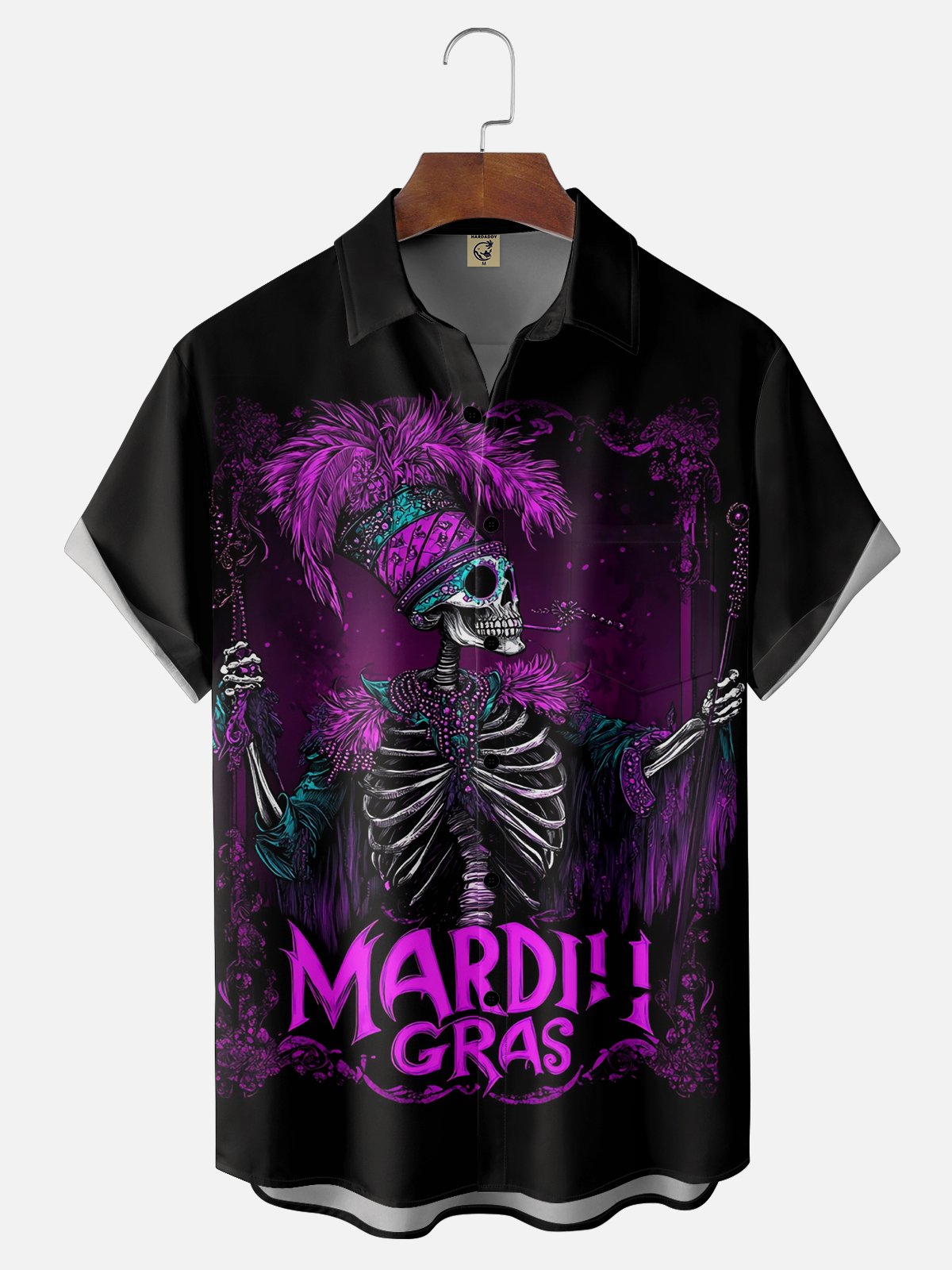 Moisture-wicking Mardi Gras Happy Skull Mask Art Chest Pocket Casual Shirt