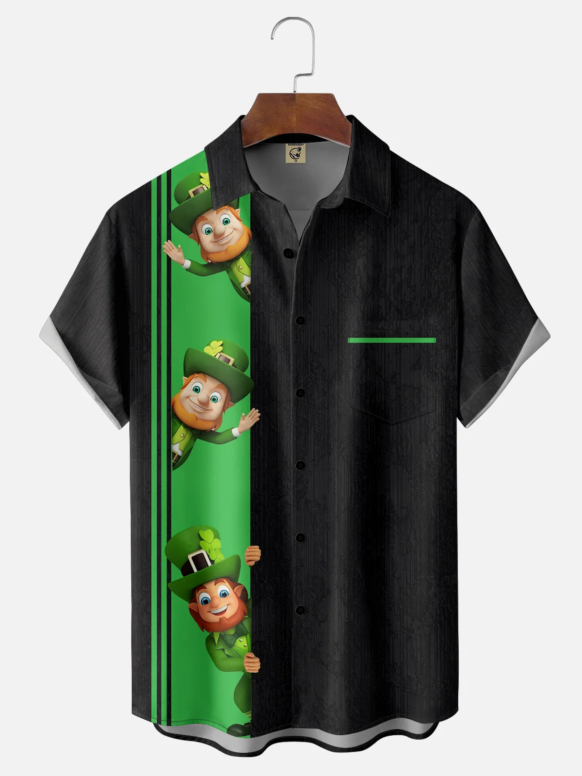 Moisture-wicking St. Patrick's Day Lucky Gnome Funny Green Chest Pocket Bowling Shirt