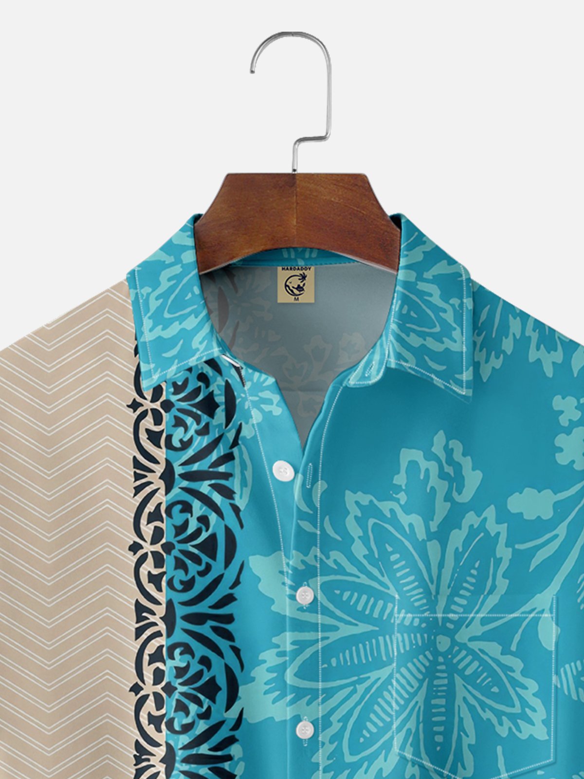 Moisture-wicking Floral Stripes Chest Pocket Hawaiian Shirt