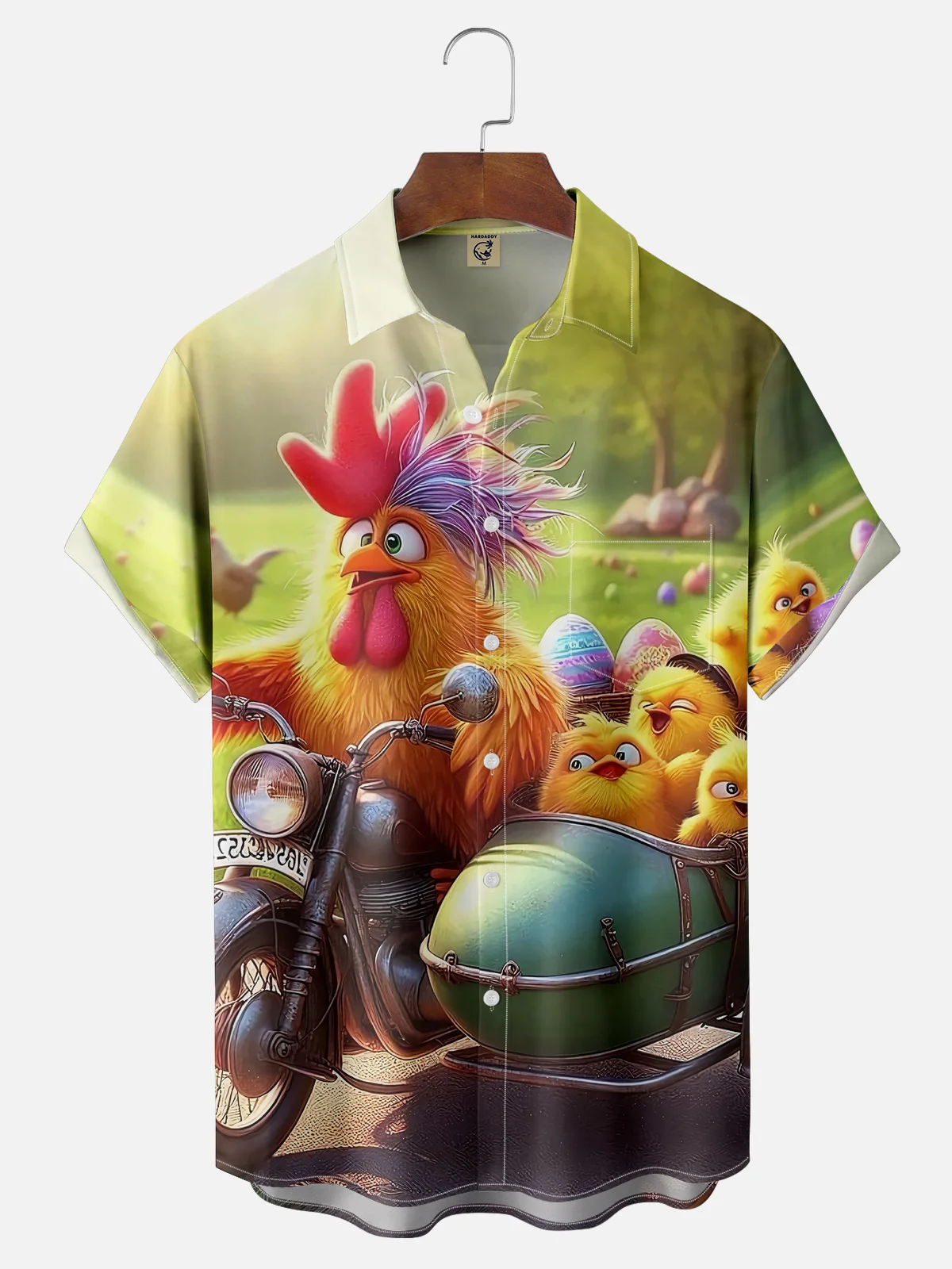 Moisture-wicking Happy Easter Motorcycle Chicken Egg Chest Pocket Casual Shirt