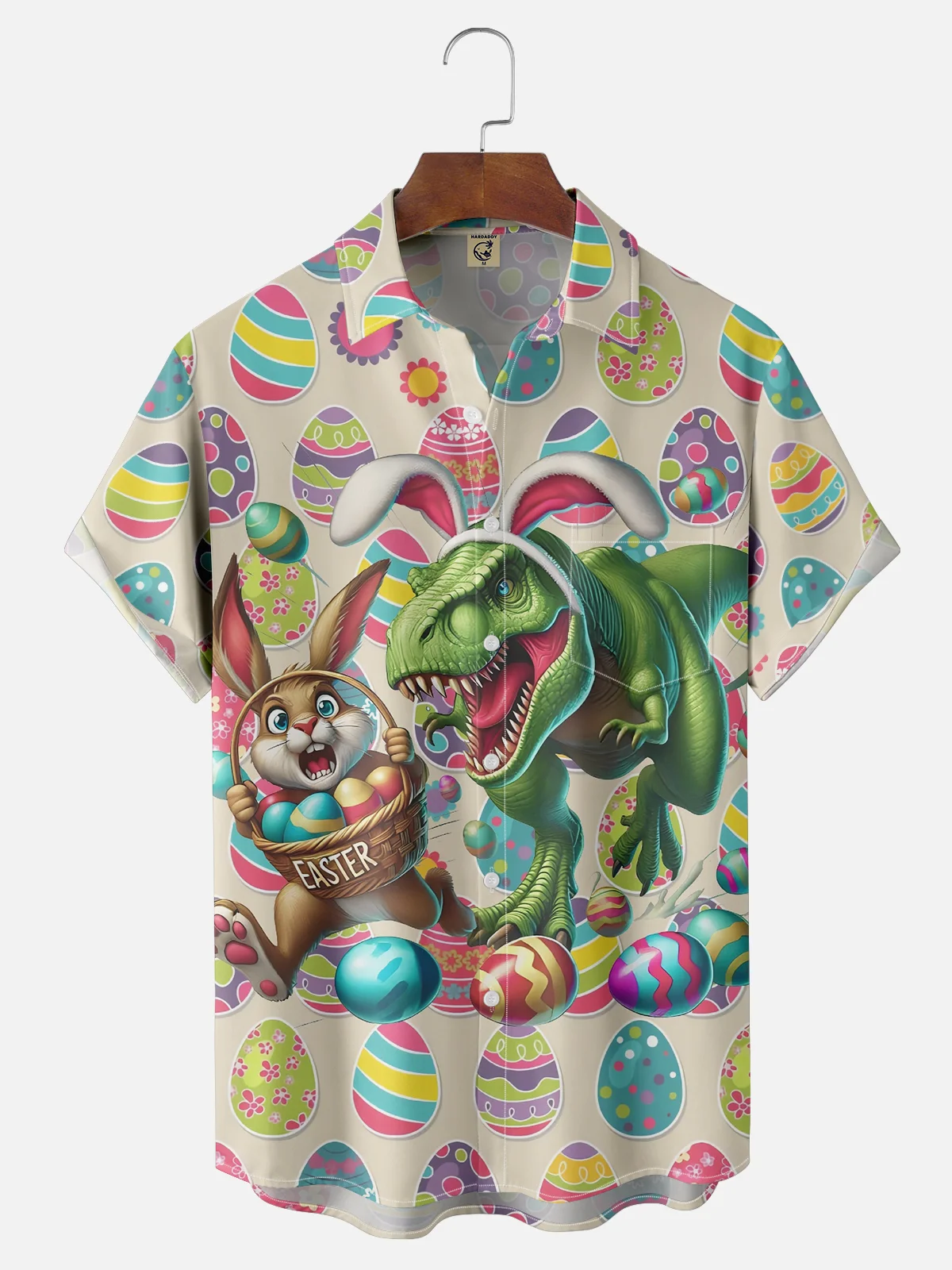 Moisture-wicking Easter Dinosaur Rabbit Bunny Eggs Chest Pocket Casual Shirt