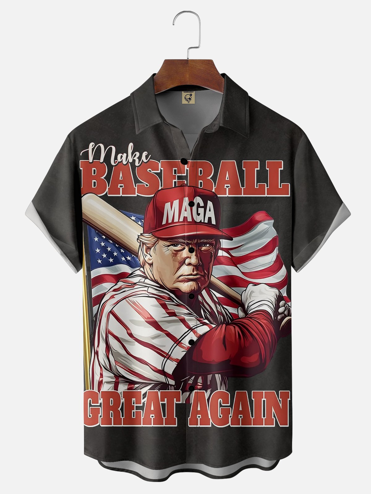 Moisture-wicking Trump Art "Make Baseball Great Again" Chest Pocket Casual Shirt