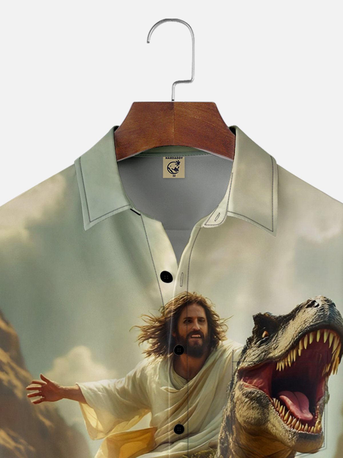 Moisture-wicking Jesus Dinosaur Rider Chest Pocket Casual Shirt