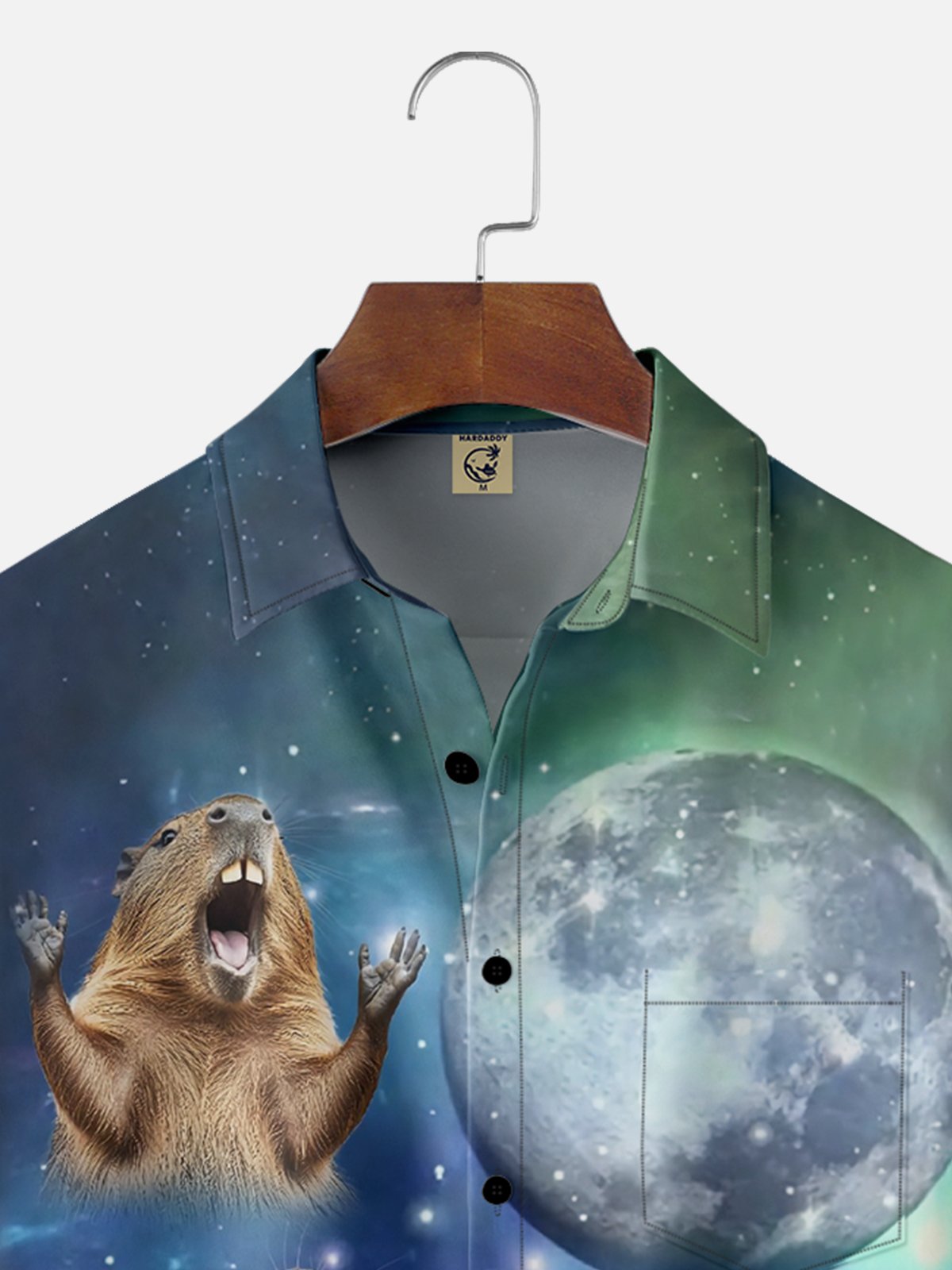 Moisture-wicking Groundhog Capybara Moon Chest Pocket Casual Shirt