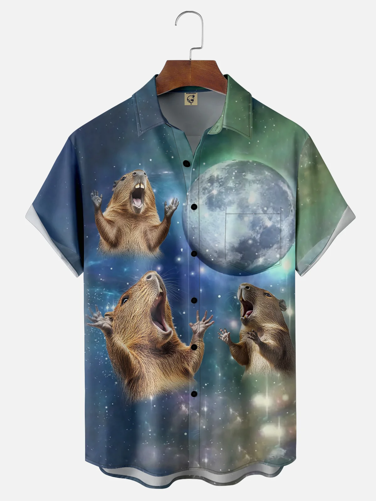 Moisture-wicking Groundhog Capybara Moon Chest Pocket Casual Shirt