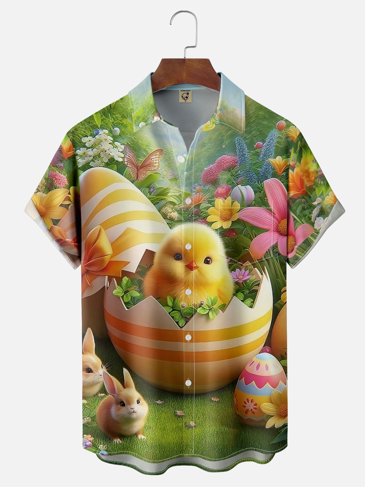 Moisture-wicking Happy Easter Chick Egg Chest Pocket Casual Shirt