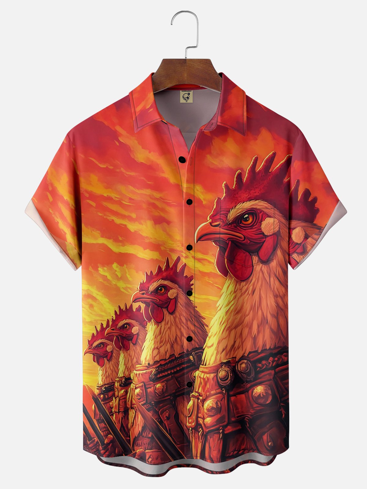 Moisture-wicking Rooster Animal Sunset Chest Pocket Casual Shirt