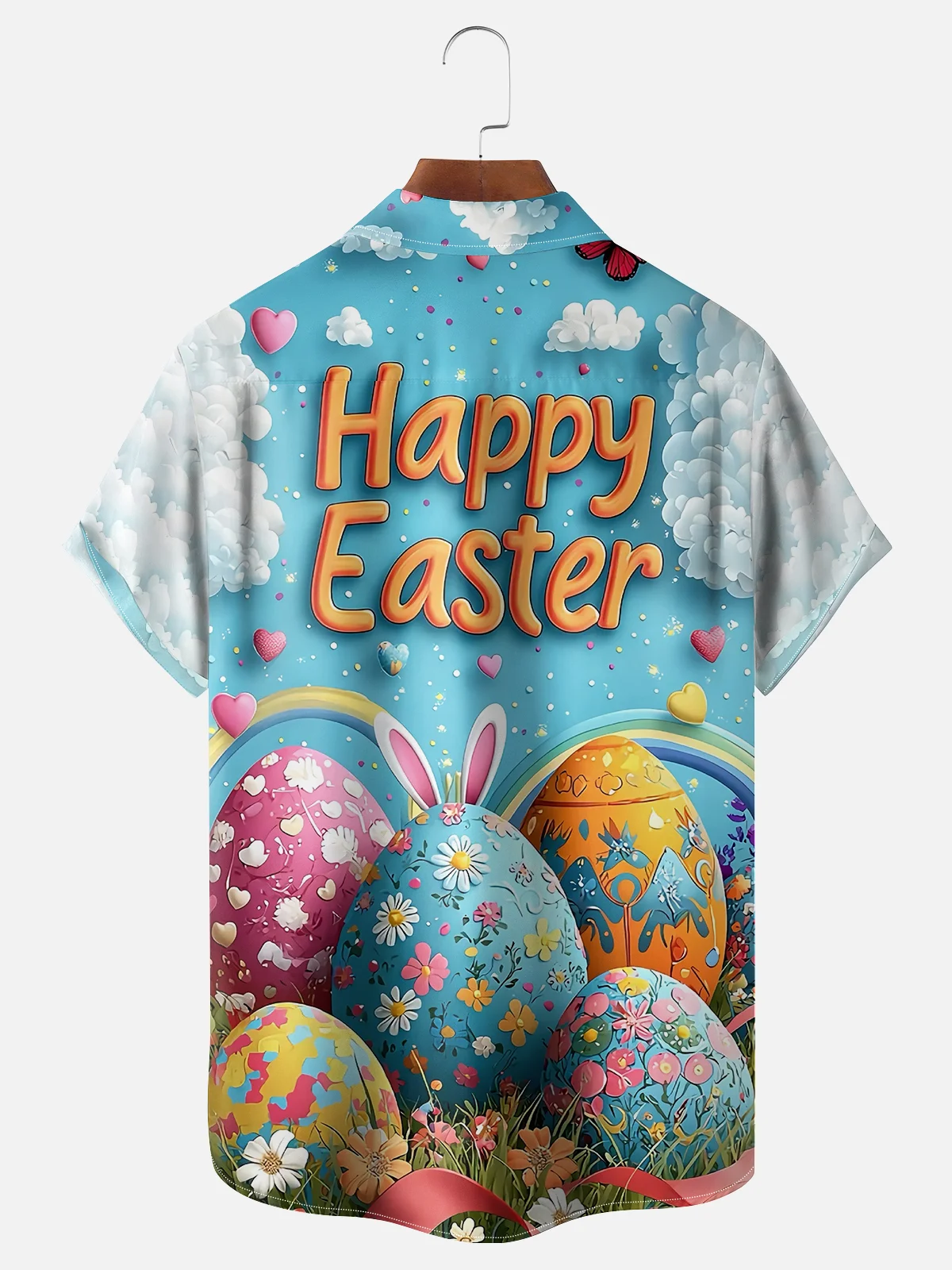 Moisture-wicking Happy Easter Egg Bunny Chest Pocket Casual Shirt