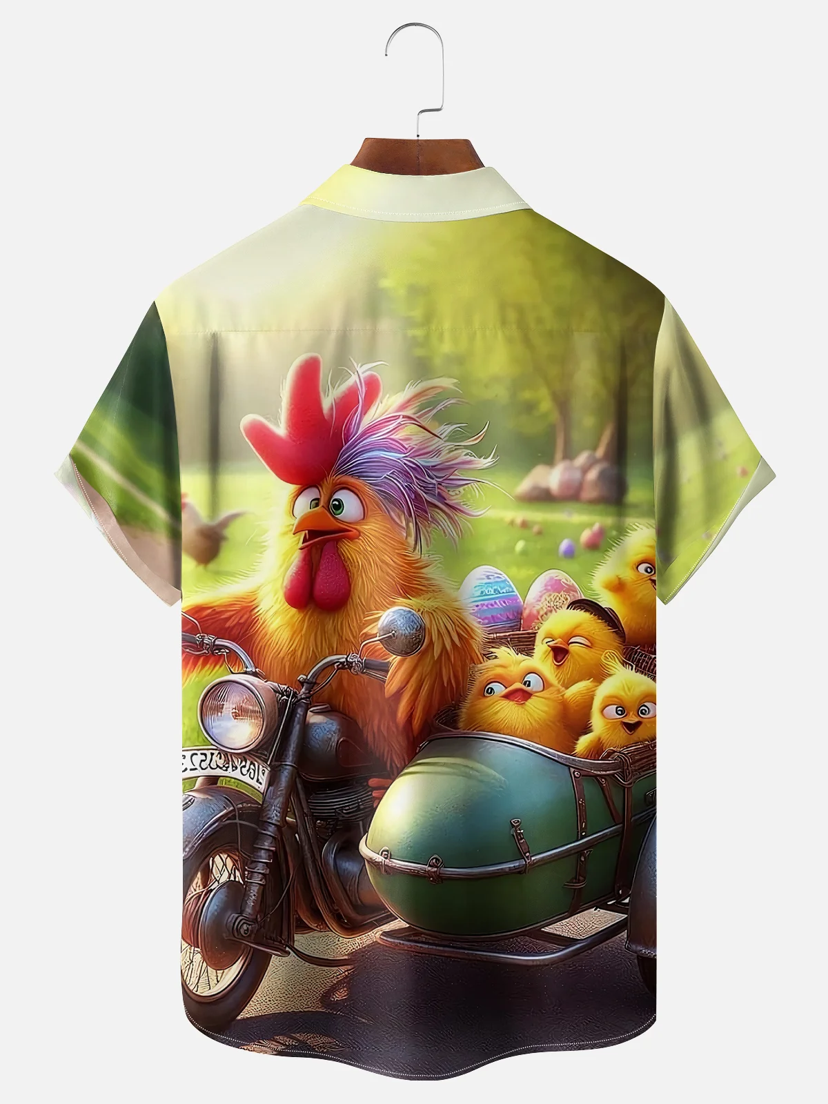 Moisture-wicking Happy Easter Motorcycle Chicken Egg Chest Pocket Casual Shirt