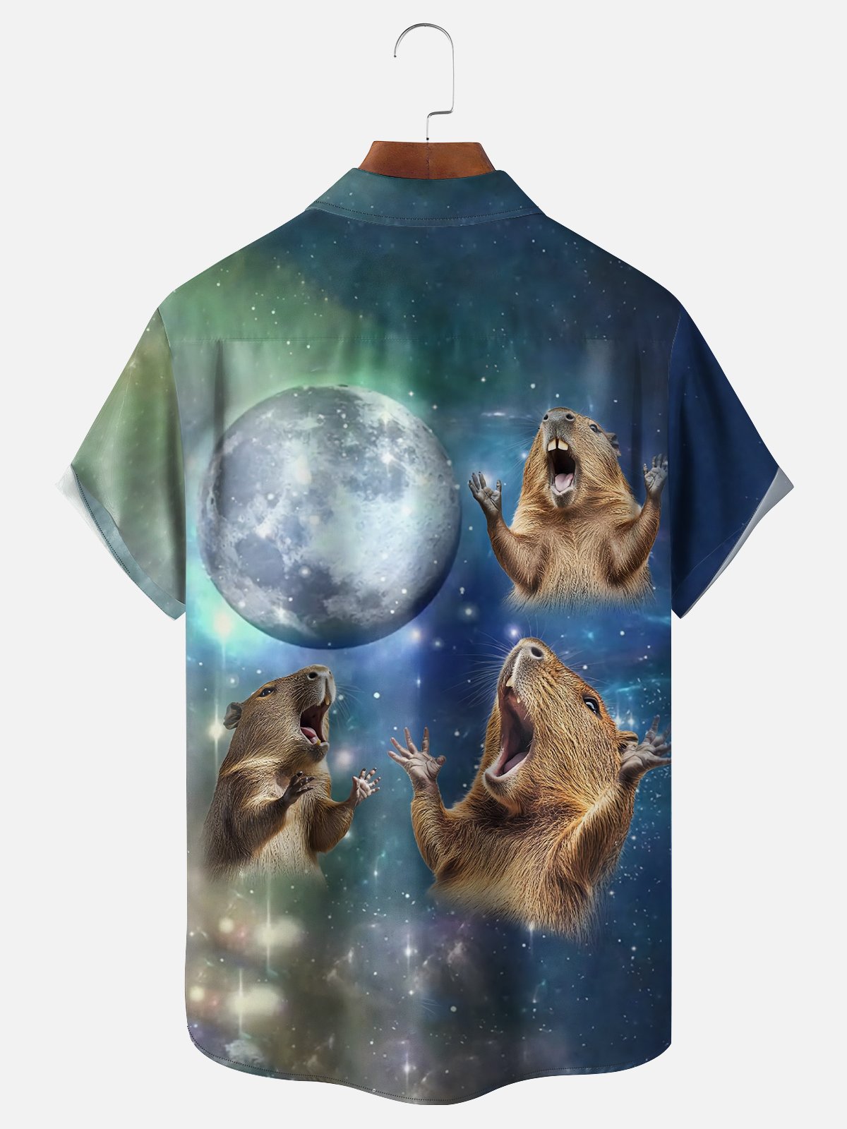 Moisture-wicking Groundhog Capybara Moon Chest Pocket Casual Shirt