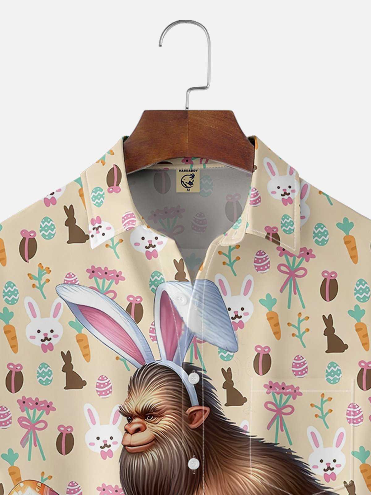 Moisture-wicking Happy Easter Bigfoot Art Egg Chest Pocket Casual Shirt