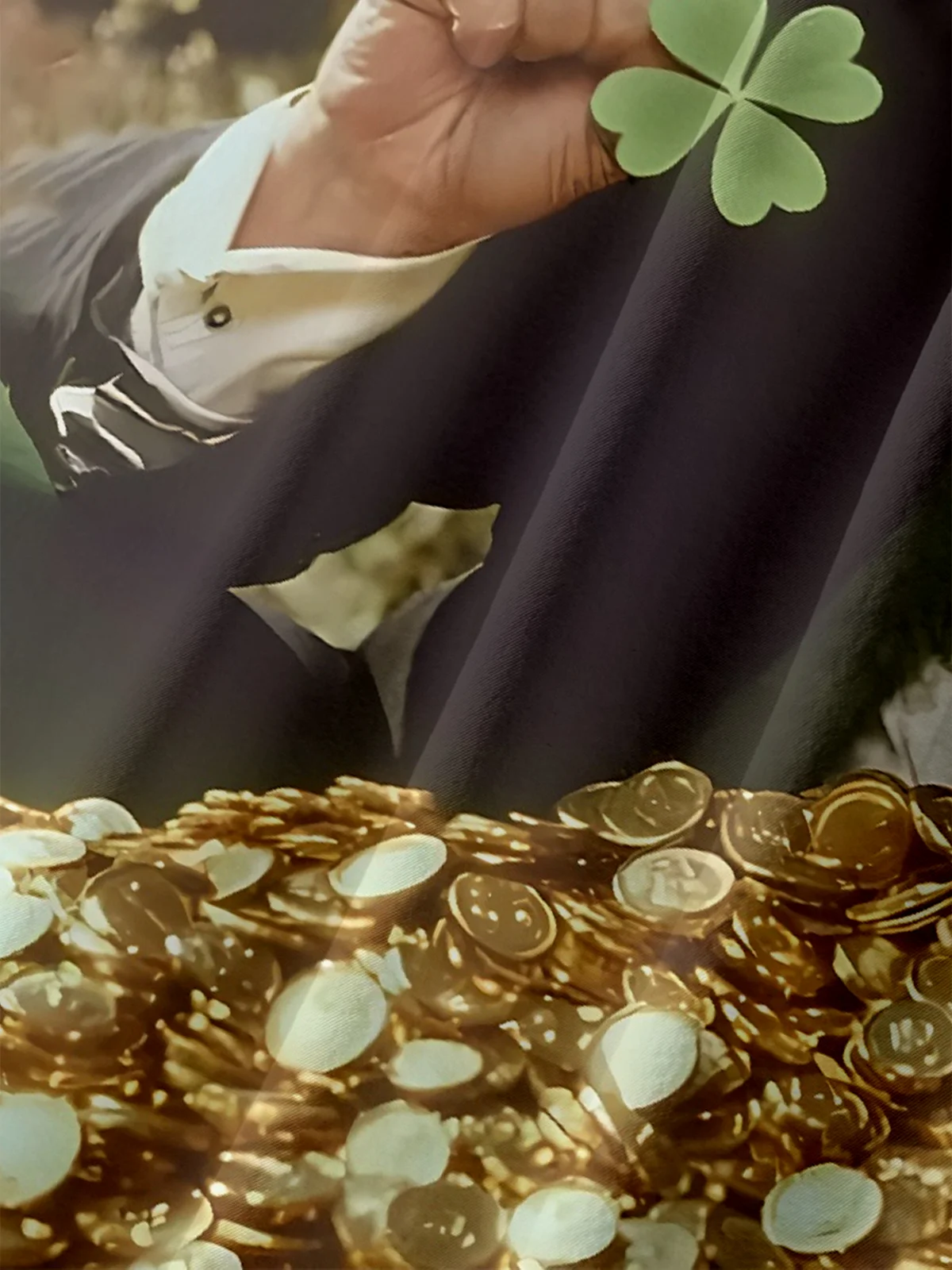 Moisture-wicking Happy St. Patrick's Day Trump Gold Coin Chest Pocket Casual Shirt