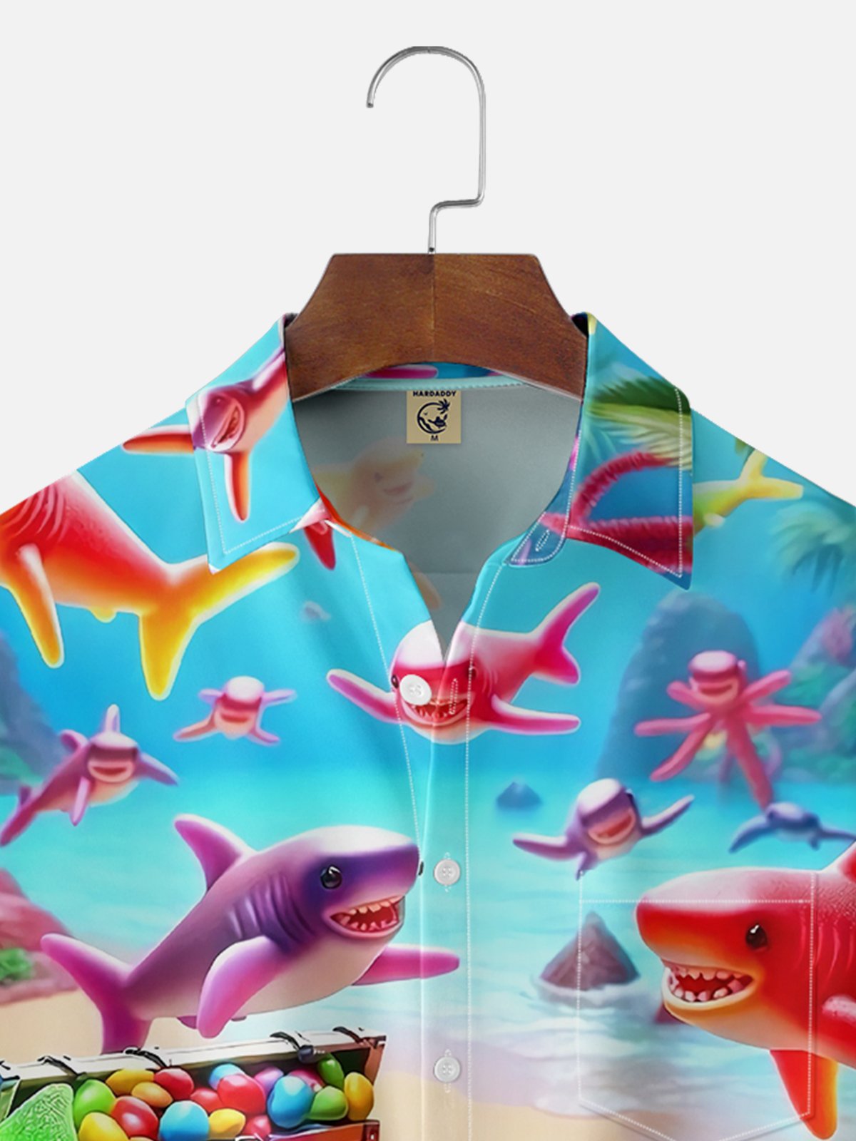 Moisture-wicking Funny Shark Gummy Art Chest Pocket Hawaiian Shirt