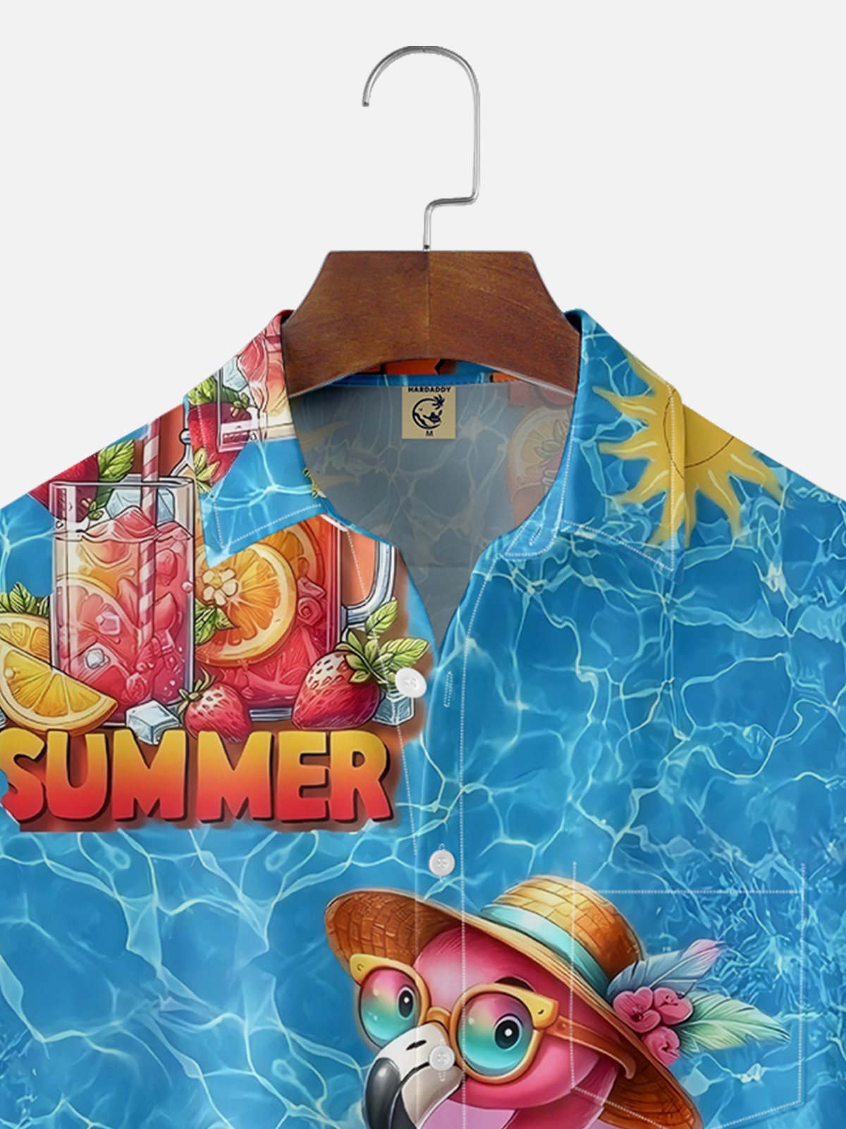 Moisture-wicking Fun Flamingo Art Blue Chest Pocket Hawaiian Shirt